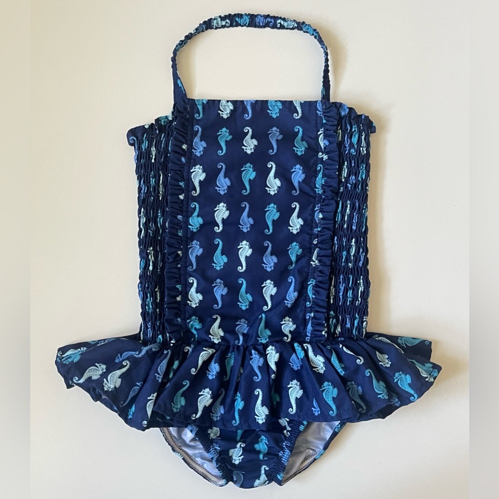 Rachel Riley Girl's Seahorses Ruched Swimsuit - Size 8Y